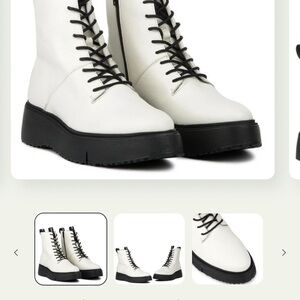 White Platform Lace-Up Combat Boots for Women